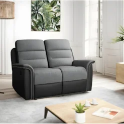 Canapé De Relaxation 2 Places En Microfibre Et Simili LÉON - Gris Et Noir -Promos Chesteris Boutique canape 14642965