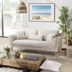 NOE - Canapé Beige 3 Places Pieds En Bois