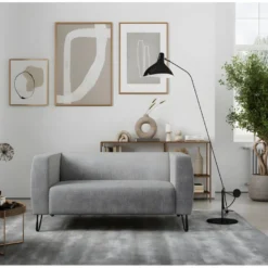 Canapé Fixe SERENA 2 Places En Tissu Avec Pieds épingles - Gris Clair -Promos Chesteris Boutique canape 14643949