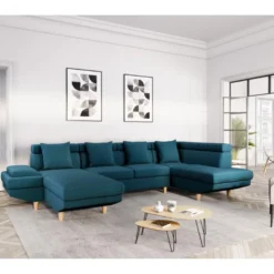 Canapé D'Angle Panoramique MAIA Convertible En Tissu - Angle Droit, Bleu Canard -Promos Chesteris Boutique canape 14643969