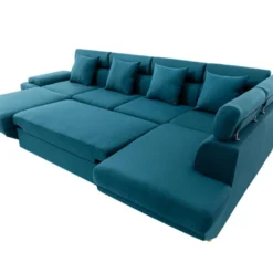 Canapé D'Angle Panoramique MAIA Convertible En Tissu - Angle Droit, Bleu Canard -Promos Chesteris Boutique canape 14643971