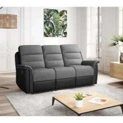 Canapé De Relaxation 3 Places En Microfibre Et Simili LÉON - Gris Et Noir -Promos Chesteris Boutique canape 14644727