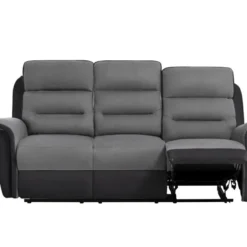 Canapé De Relaxation 3 Places En Microfibre Et Simili LÉON - Gris Et Noir -Promos Chesteris Boutique canape 14644731