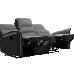 Canapé De Relaxation 3 Places En Microfibre Et Simili LÉON - Gris Et Noir -Promos Chesteris Boutique canape 14644735