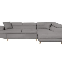 Canapé D'angle Droit Convertible RIO Scandinave Avec Coffre En Tissu - Gris Clair, Pieds Bois