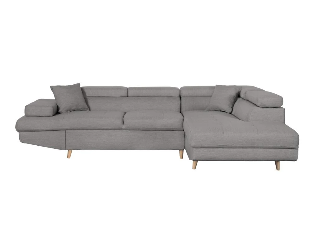 Canapé D'angle Droit Convertible RIO Scandinave Avec Coffre En Tissu - Gris Clair, Pieds Bois 1 Canapé D'angle Droit Convertible RIO Scandinave Avec Coffre En Tissu - Gris Clair, Pieds Bois