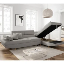 Canapé D'angle Droit Convertible RIO Scandinave Avec Coffre En Tissu - Gris Clair, Pieds Bois 12 Canapé D'angle Droit Convertible RIO Scandinave Avec Coffre En Tissu - Gris Clair, Pieds Bois -Promos Chesteris Boutique canape 14645679