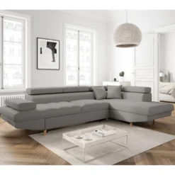 Canapé D'angle Droit Convertible RIO Scandinave Avec Coffre En Tissu - Gris Clair, Pieds Bois 13 Canapé D'angle Droit Convertible RIO Scandinave Avec Coffre En Tissu - Gris Clair, Pieds Bois -Promos Chesteris Boutique canape 14645681