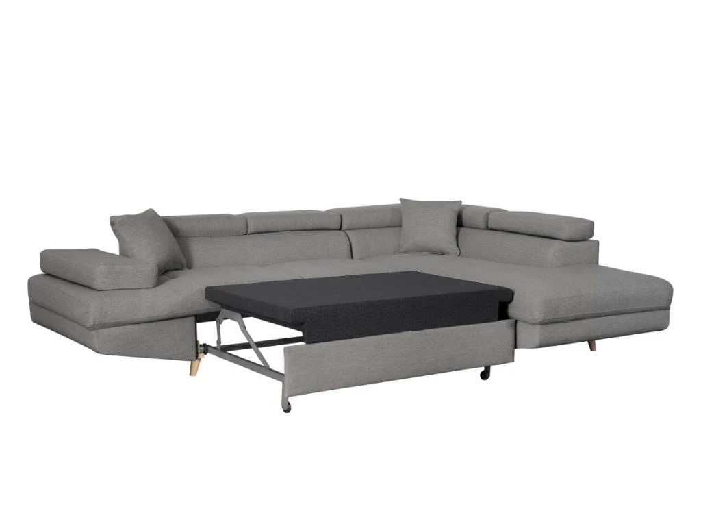 Canapé D'angle Droit Convertible RIO Scandinave Avec Coffre En Tissu - Gris Clair, Pieds Bois 5 Canapé D'angle Droit Convertible RIO Scandinave Avec Coffre En Tissu - Gris Clair, Pieds Bois – Image 5