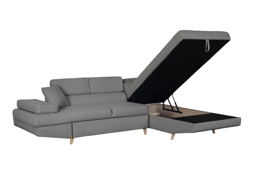 Canapé D'angle Droit Convertible RIO Scandinave Avec Coffre En Tissu - Gris Clair, Pieds Bois 6 Canapé D'angle Droit Convertible RIO Scandinave Avec Coffre En Tissu - Gris Clair, Pieds Bois – Image 6
