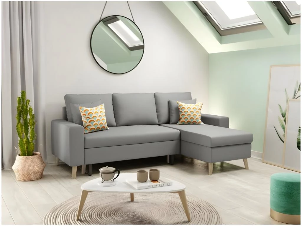 Canapé D'Angle Scandinave Réversible Convertible Avec Coffre En Tissu 2 Canapé D'Angle Scandinave Réversible Convertible Avec Coffre En Tissu – Image 2