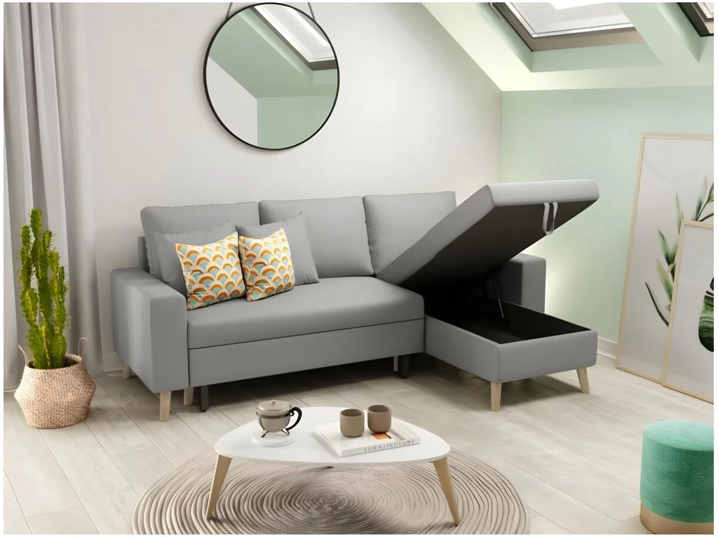Canapé D'Angle Scandinave Réversible Convertible Avec Coffre En Tissu 3 Canapé D'Angle Scandinave Réversible Convertible Avec Coffre En Tissu – Image 3