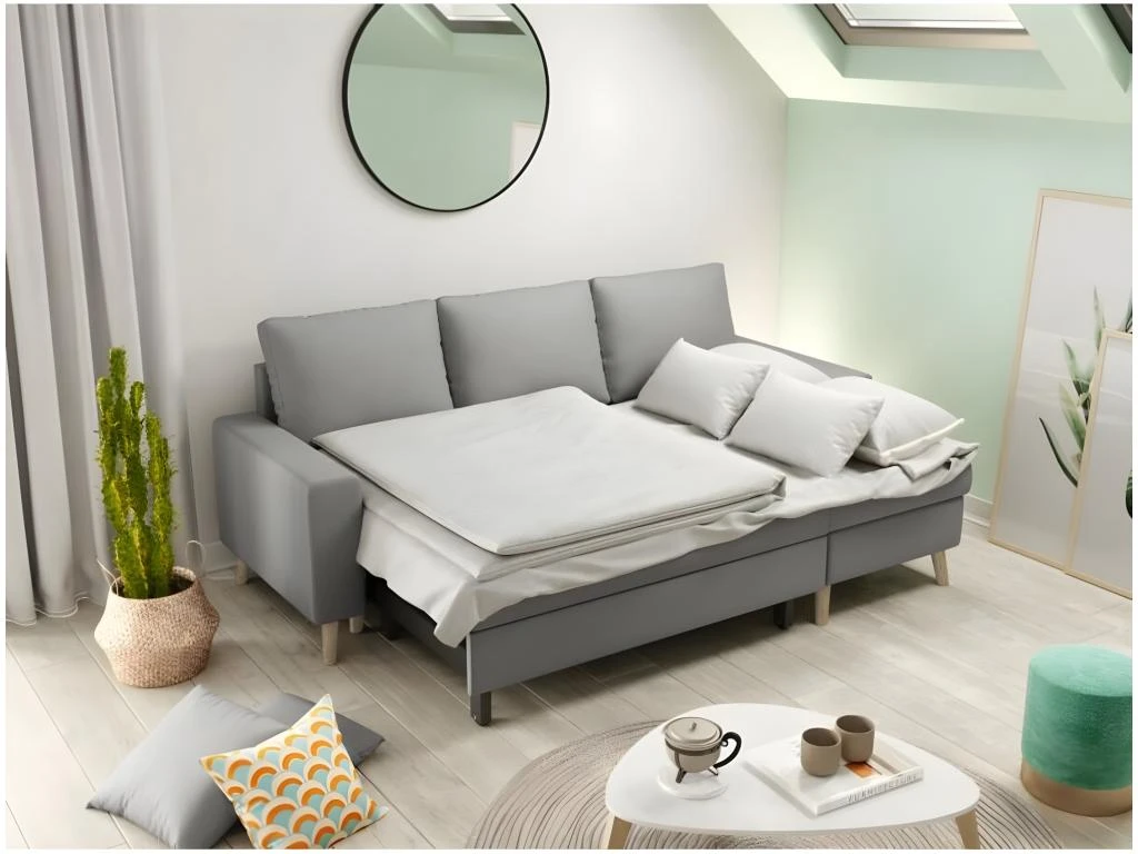 Canapé D'Angle Scandinave Réversible Convertible Avec Coffre En Tissu 4 Canapé D'Angle Scandinave Réversible Convertible Avec Coffre En Tissu – Image 4
