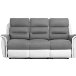 Canapé De Relaxation 3 Places En Microfibre Et Simili LÉON - Blanc Et Gris