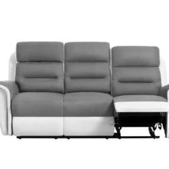 Canapé De Relaxation 3 Places En Microfibre Et Simili LÉON - Blanc Et Gris -Promos Chesteris Boutique canape 14649497