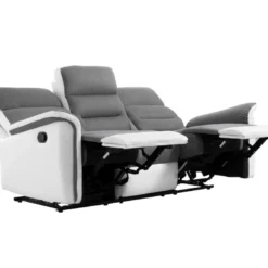 Canapé De Relaxation 3 Places En Microfibre Et Simili LÉON - Blanc Et Gris -Promos Chesteris Boutique canape 14649499