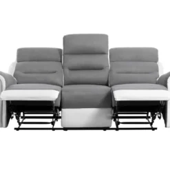 Canapé De Relaxation 3 Places En Microfibre Et Simili LÉON - Blanc Et Gris -Promos Chesteris Boutique canape 14649503