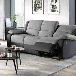 Canapé Relaxation 3 Places Microfibre Et Simili DETENTE - Gris Et Noir -Promos Chesteris Boutique canape 14650245