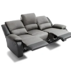 Canapé Relaxation 3 Places Microfibre Et Simili DETENTE - Gris Et Noir -Promos Chesteris Boutique canape 14650247