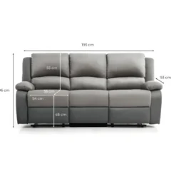 Canapé Relaxation 3 Places Microfibre Et Simili DETENTE - Gris Et Noir -Promos Chesteris Boutique canape 14650253