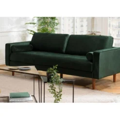 NOE - Canapé MADRID 3 Places Tissu Velours Couleur Vert Sapin
