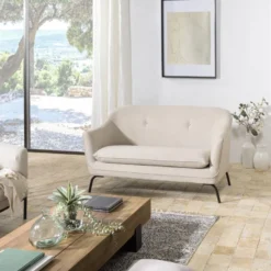 NOE - Canapé Beige 2 Places Pieds En Métal Noir