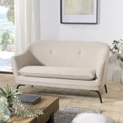 NOE - Canapé Beige 2 Places Pieds En Métal Noir -Promos Chesteris Boutique canape 14668757