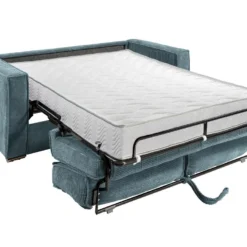 Canapé 3 Places Convertible Express En Velours Côtelé Bleu Clair - Couchage 140 Cm - Matelas 18 Cm LORETO -Promos Chesteris Boutique canape 14802979