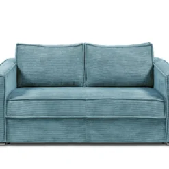 Canapé 3 Places Convertible Express En Velours Côtelé Bleu Clair - Couchage 140 Cm - Matelas 18 Cm LORETO -Promos Chesteris Boutique canape 14802985