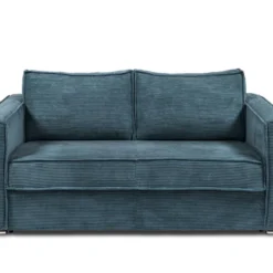 Canapé 3 Places Convertible Express En Velours Côtelé Bleu - Couchage 140 Cm - Matelas 18 Cm LORETO -Promos Chesteris Boutique canape 14803325