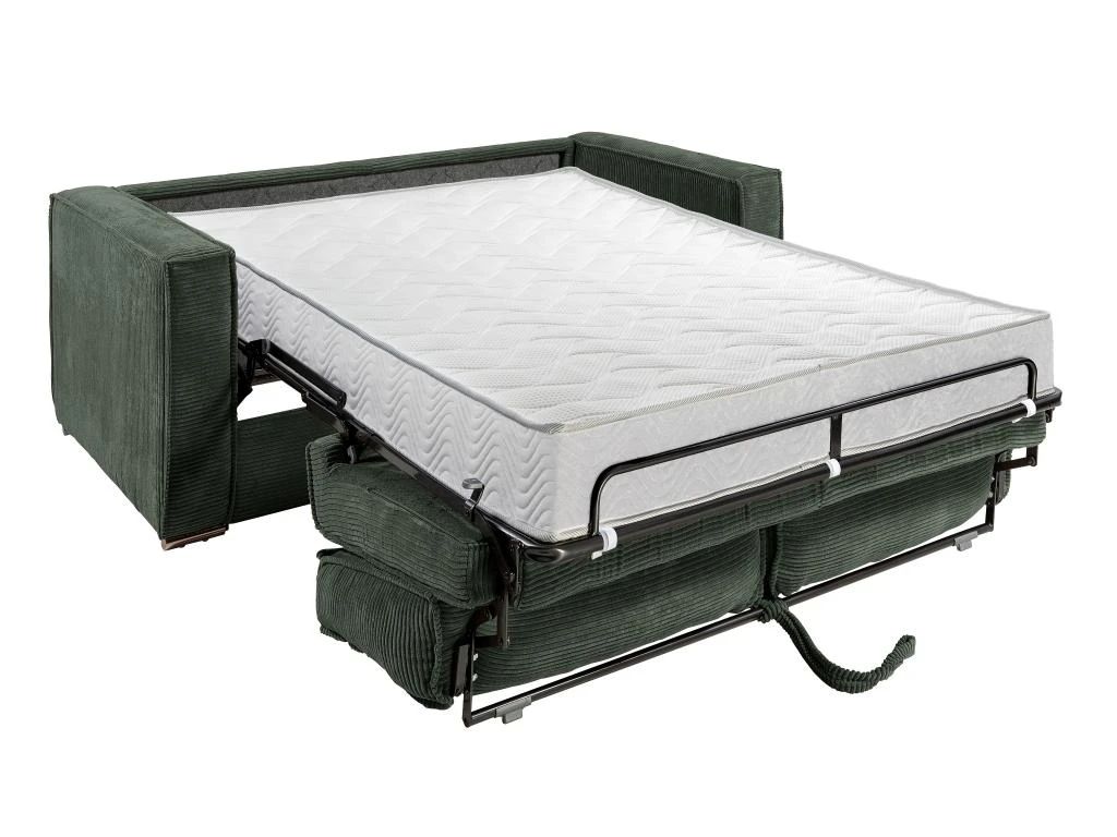 Canapé 3 Places Convertible Express En Velours Côtelé Vert Sapin - Couchage 140 Cm - Matelas 18 Cm LORETO 4 Canapé 3 Places Convertible Express En Velours Côtelé Vert Sapin - Couchage 140 Cm - Matelas 18 Cm LORETO – Image 4
