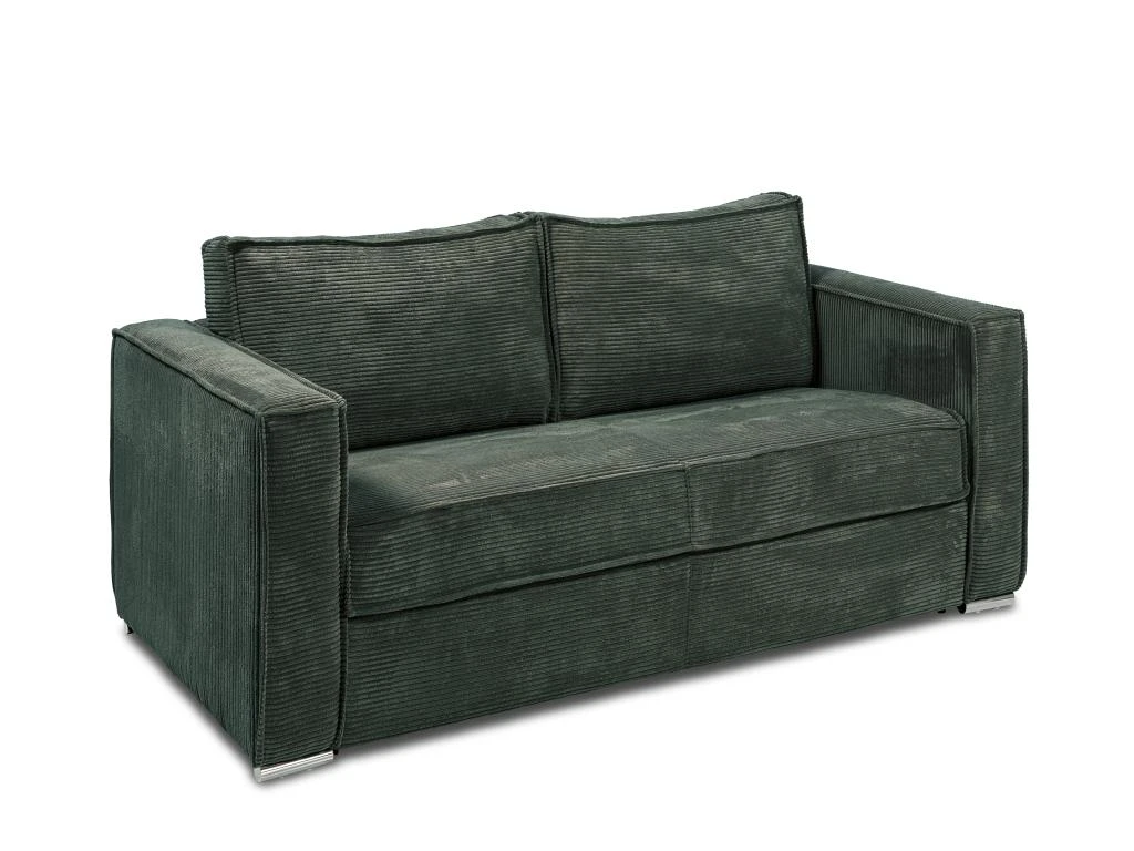 Canapé 3 Places Convertible Express En Velours Côtelé Vert Sapin - Couchage 140 Cm - Matelas 18 Cm LORETO 2 Canapé 3 Places Convertible Express En Velours Côtelé Vert Sapin - Couchage 140 Cm - Matelas 18 Cm LORETO – Image 2