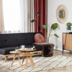 Canapé Convertible 3 Places En Tissu Noir FROYA