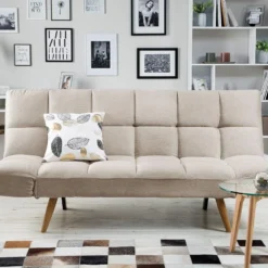 Canapé Convertible 3 Places En Tissu Beige INGARO