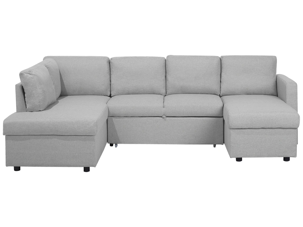 Canapé Panoramique Convertible 5 Places En Tissu Gris Clair KARRABO 2 Canapé Panoramique Convertible 5 Places En Tissu Gris Clair KARRABO – Image 2