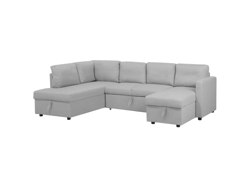 Canapé Panoramique Convertible 5 Places En Tissu Gris Clair KARRABO 4 Canapé Panoramique Convertible 5 Places En Tissu Gris Clair KARRABO – Image 4