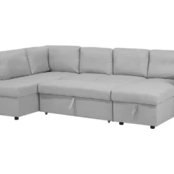 Canapé Panoramique Convertible 5 Places En Tissu Gris Clair KARRABO 14 Canapé Panoramique Convertible 5 Places En Tissu Gris Clair KARRABO -Promos Chesteris Boutique canape 14828059