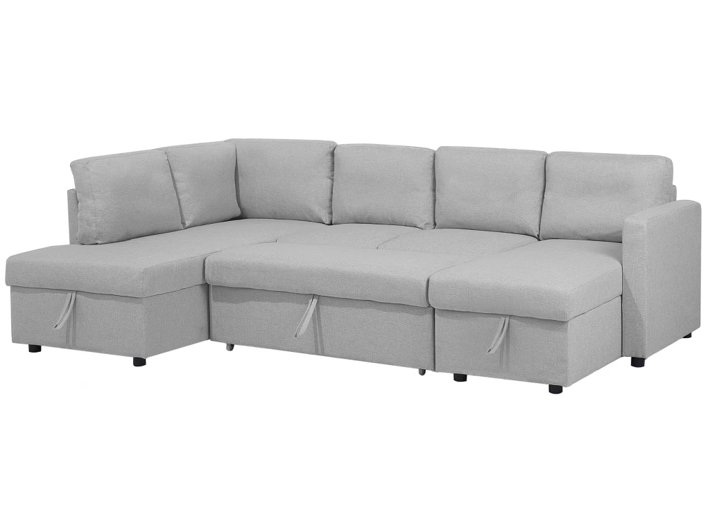 Canapé Panoramique Convertible 5 Places En Tissu Gris Clair KARRABO 5 Canapé Panoramique Convertible 5 Places En Tissu Gris Clair KARRABO – Image 5