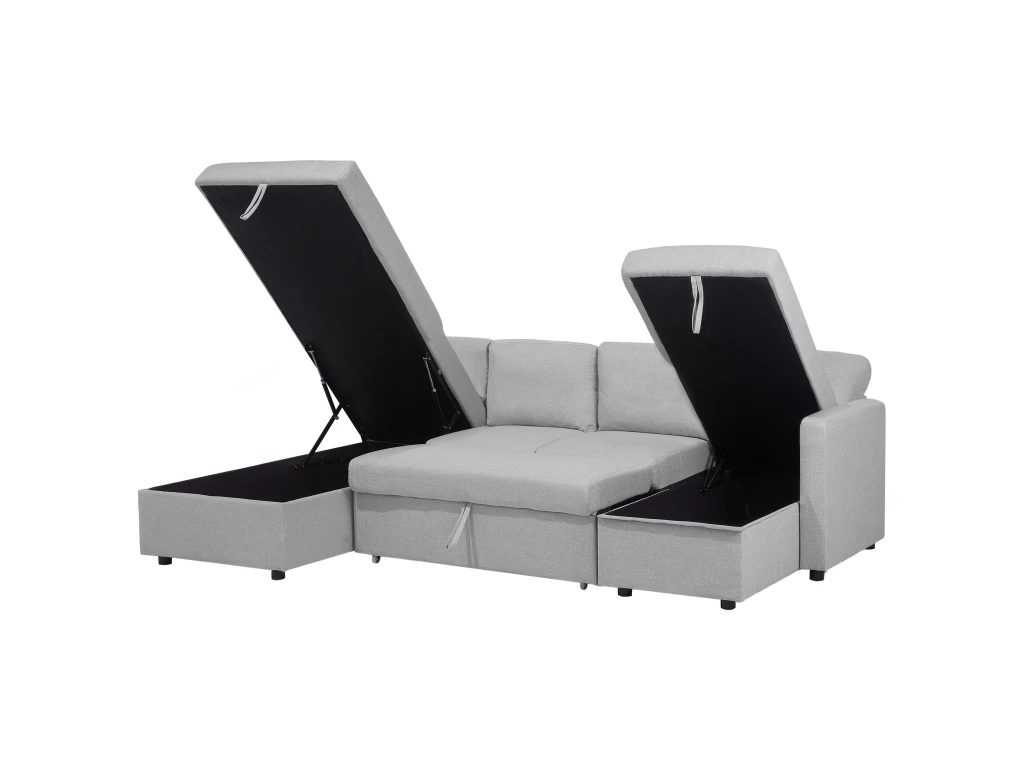 Canapé Panoramique Convertible 5 Places En Tissu Gris Clair KARRABO 7 Canapé Panoramique Convertible 5 Places En Tissu Gris Clair KARRABO – Image 7