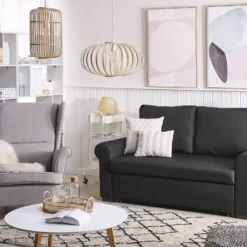 Canapé 2 Places Convertible En Tissu Noir SILDA