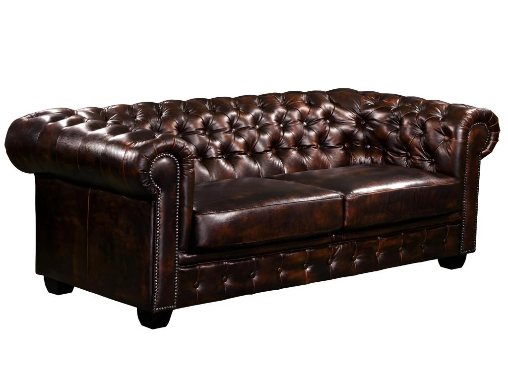 Canapé Chesterfield 3 Places BRENTON 100% Cuir De Buffle - Marron Reflets Châtains 4 Canapé Chesterfield 3 Places BRENTON 100% Cuir De Buffle - Marron Reflets Châtains – Image 4