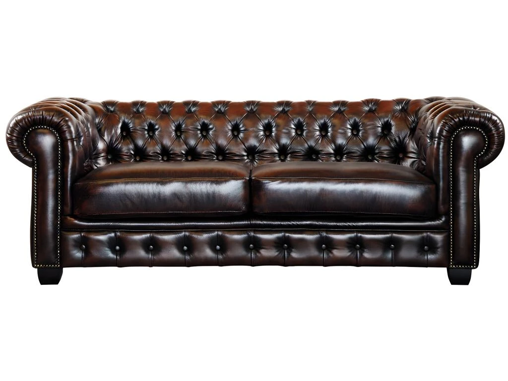 Canapé Chesterfield 3 Places BRENTON 100% Cuir De Buffle - Marron Reflets Châtains 3 Canapé Chesterfield 3 Places BRENTON 100% Cuir De Buffle - Marron Reflets Châtains – Image 3