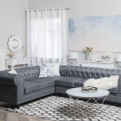 Canapé Angle à Droite 6 Places En Tissu Gris Clair CHESTERFIELD