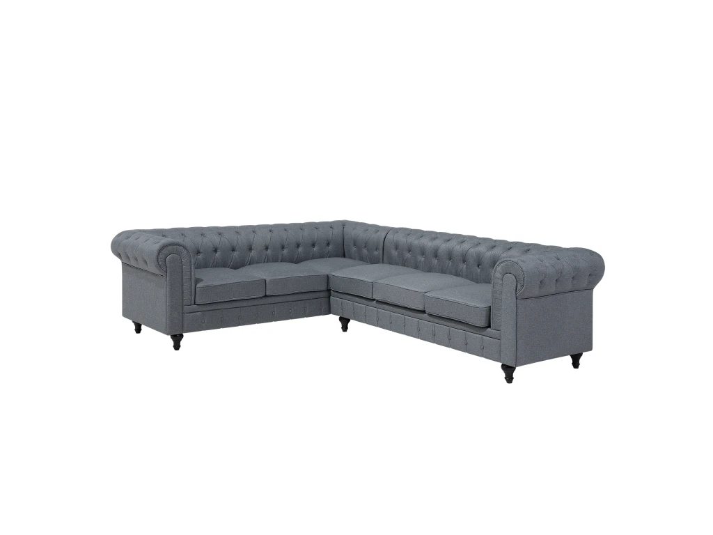 Canapé Angle à Droite 6 Places En Tissu Gris Clair CHESTERFIELD 2 Canapé Angle à Droite 6 Places En Tissu Gris Clair CHESTERFIELD – Image 2