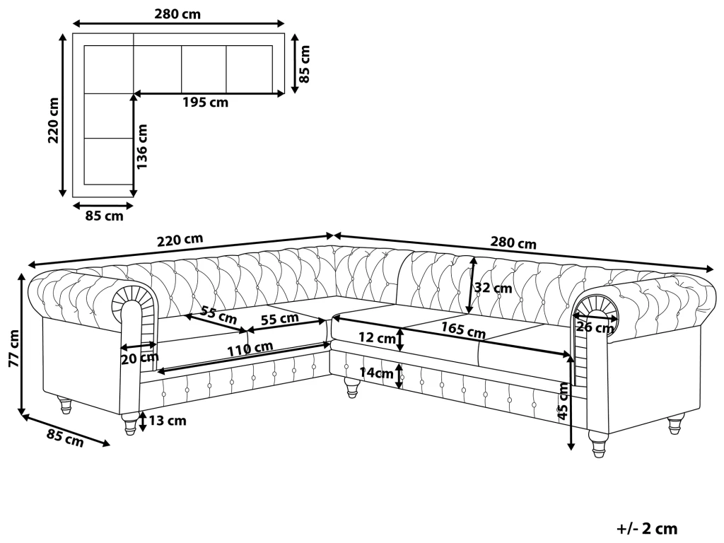 Canapé Angle à Droite 6 Places En Tissu Gris Clair CHESTERFIELD 3 Canapé Angle à Droite 6 Places En Tissu Gris Clair CHESTERFIELD – Image 3