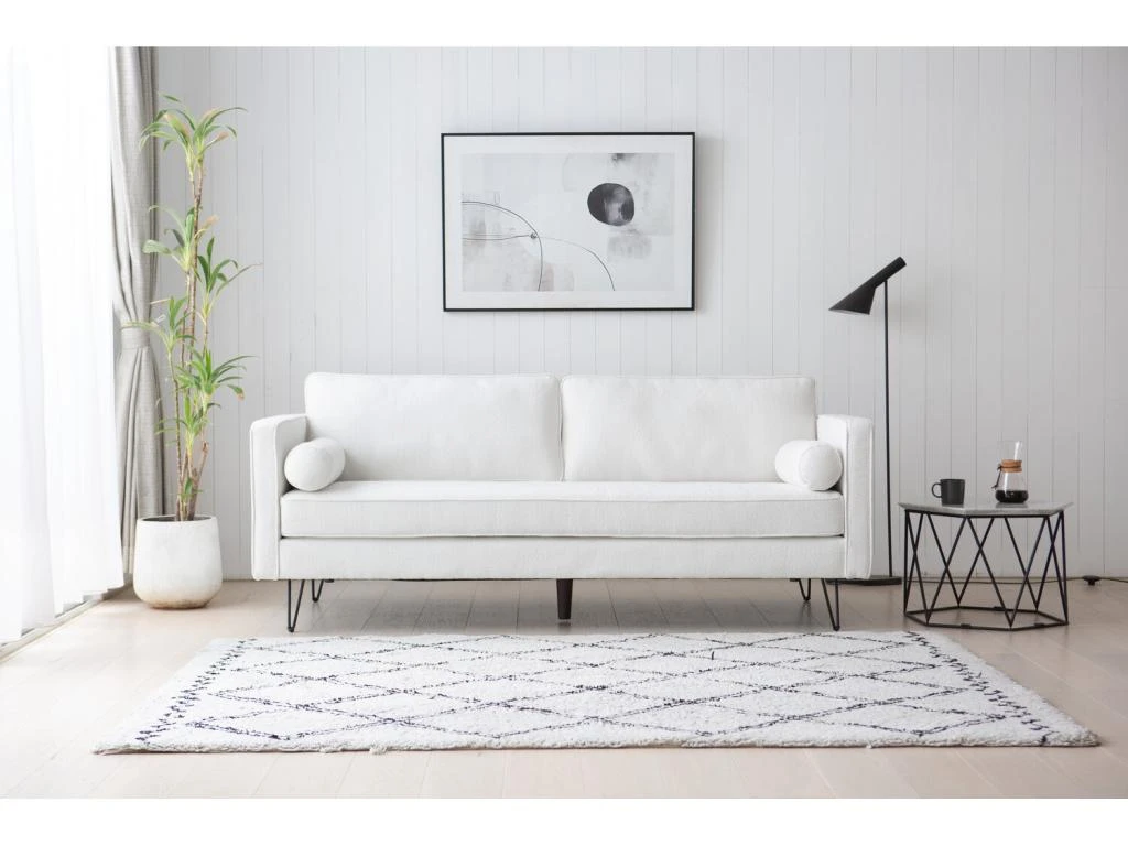 CLOUD - Canapé 3 Places Blanc Bouclette Avec Pieds En Métal 1 CLOUD - Canapé 3 Places Blanc Bouclette Avec Pieds En Métal