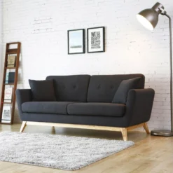 Hoga : Canapé Scandinave 3 Places Gris Anthracite + 2 Coussins -Promos Chesteris Boutique canape 15007827