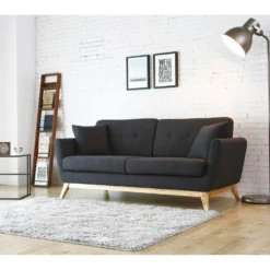 Hoga : Canapé Scandinave 3 Places Gris Anthracite + 2 Coussins -Promos Chesteris Boutique canape 15007837