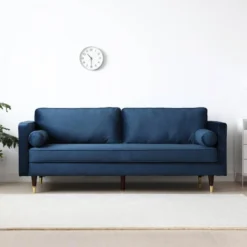 Nalha - Canapé 3 Places Bleu En Velours