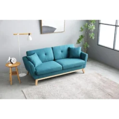 HOGA - Canapé Scandinave 3 Places Et 2 Coussins Bleu Canard -Promos Chesteris Boutique canape 15008003